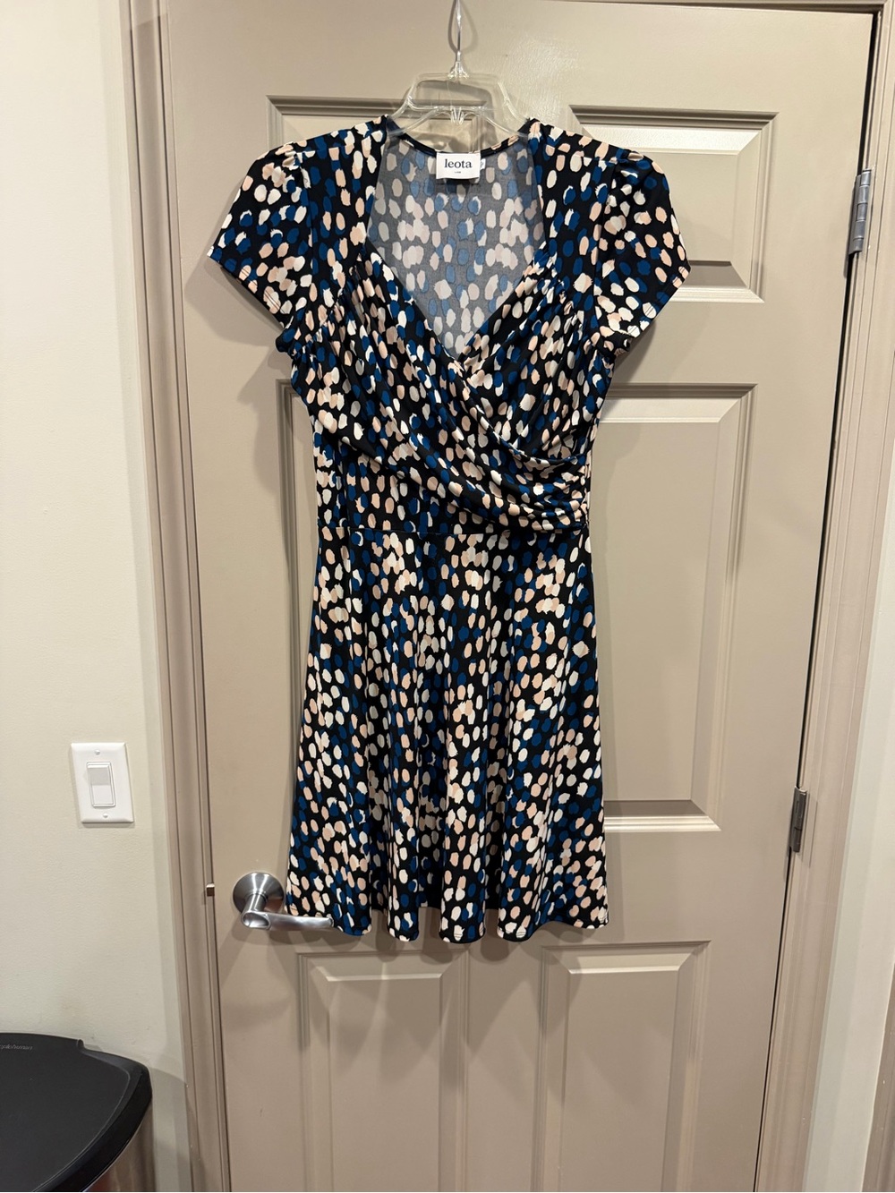 Leota Navy Dress with Cream and Blue Dot Print